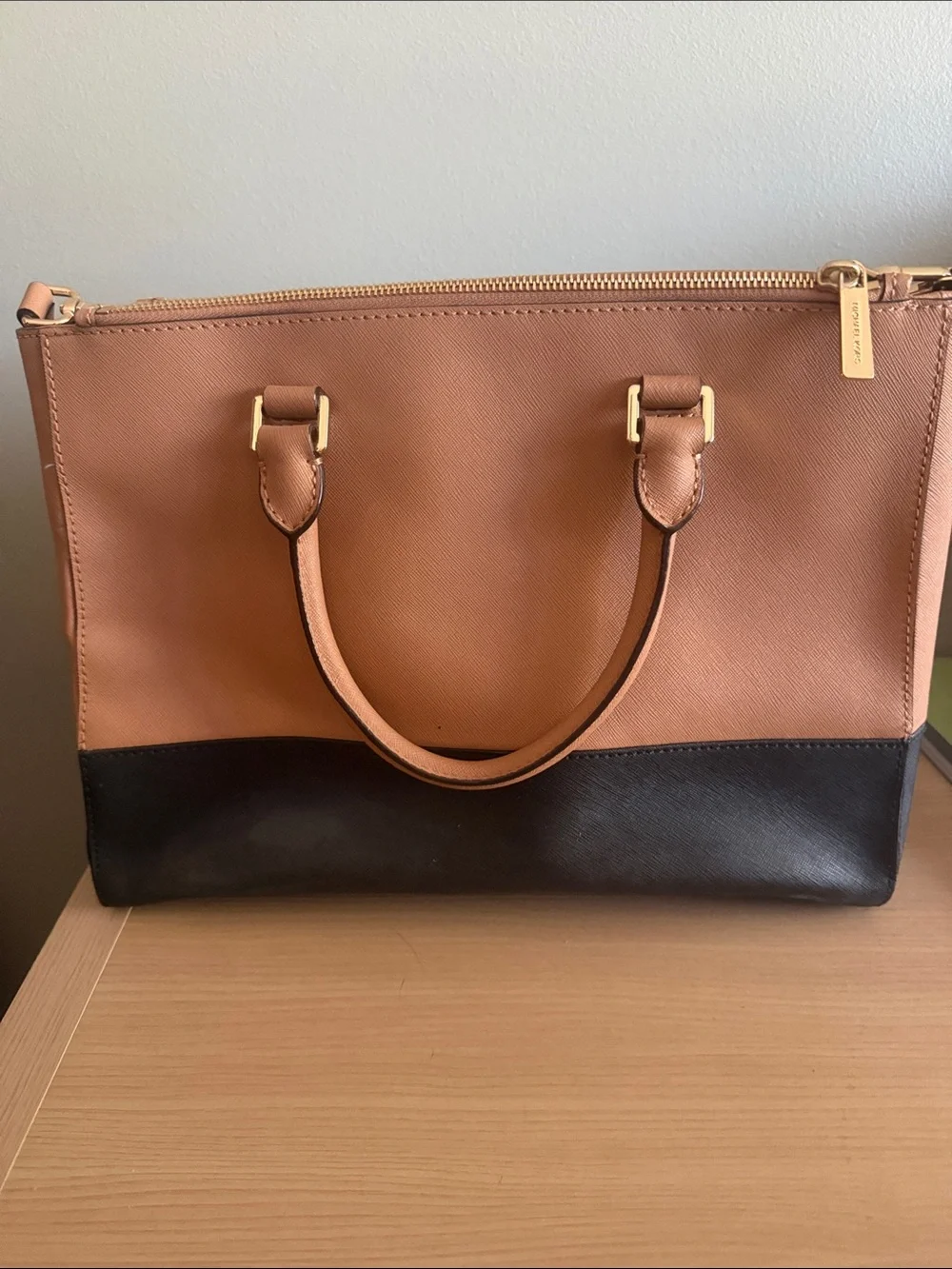 Michael Kors Tan and Black Leather Colorblock Tote